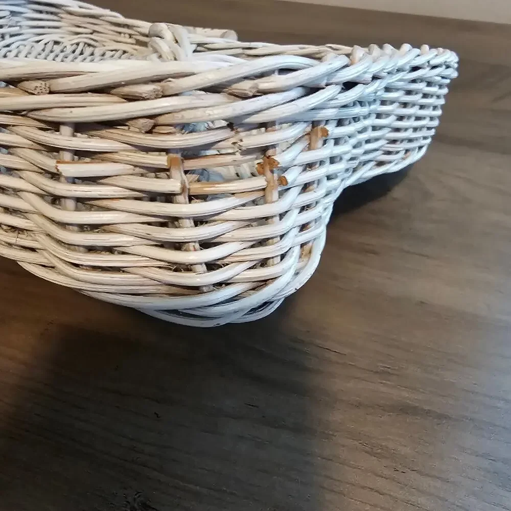 Vintage Heart Wicker Basket Divided Serving Tray Boho Handle White Wash Cottage